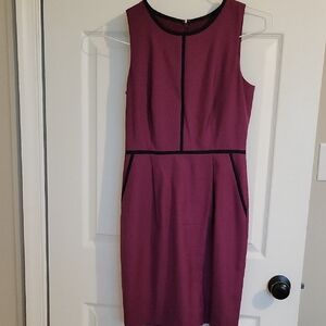 J. Crew Red and Black Sheath Midi Dress Sleeveless Crew Neck